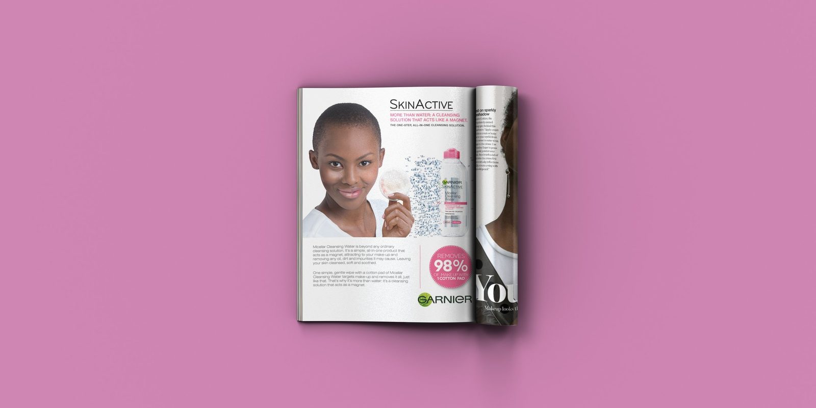 Garnier SkinActive Micellar Water print advert featured in Glamour magazine