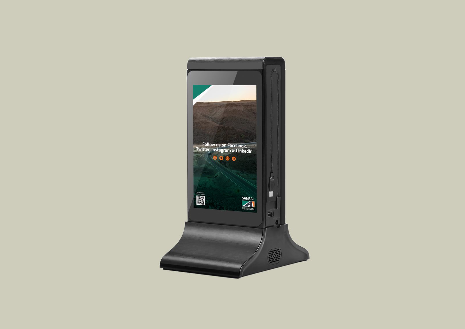 SANRAL digital kiosk, follow us and scan to open website