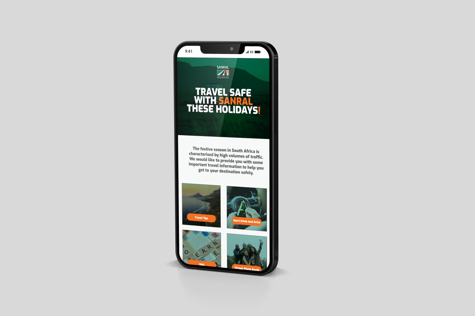 SANRAL Travel Safe festive season microsite on mobile